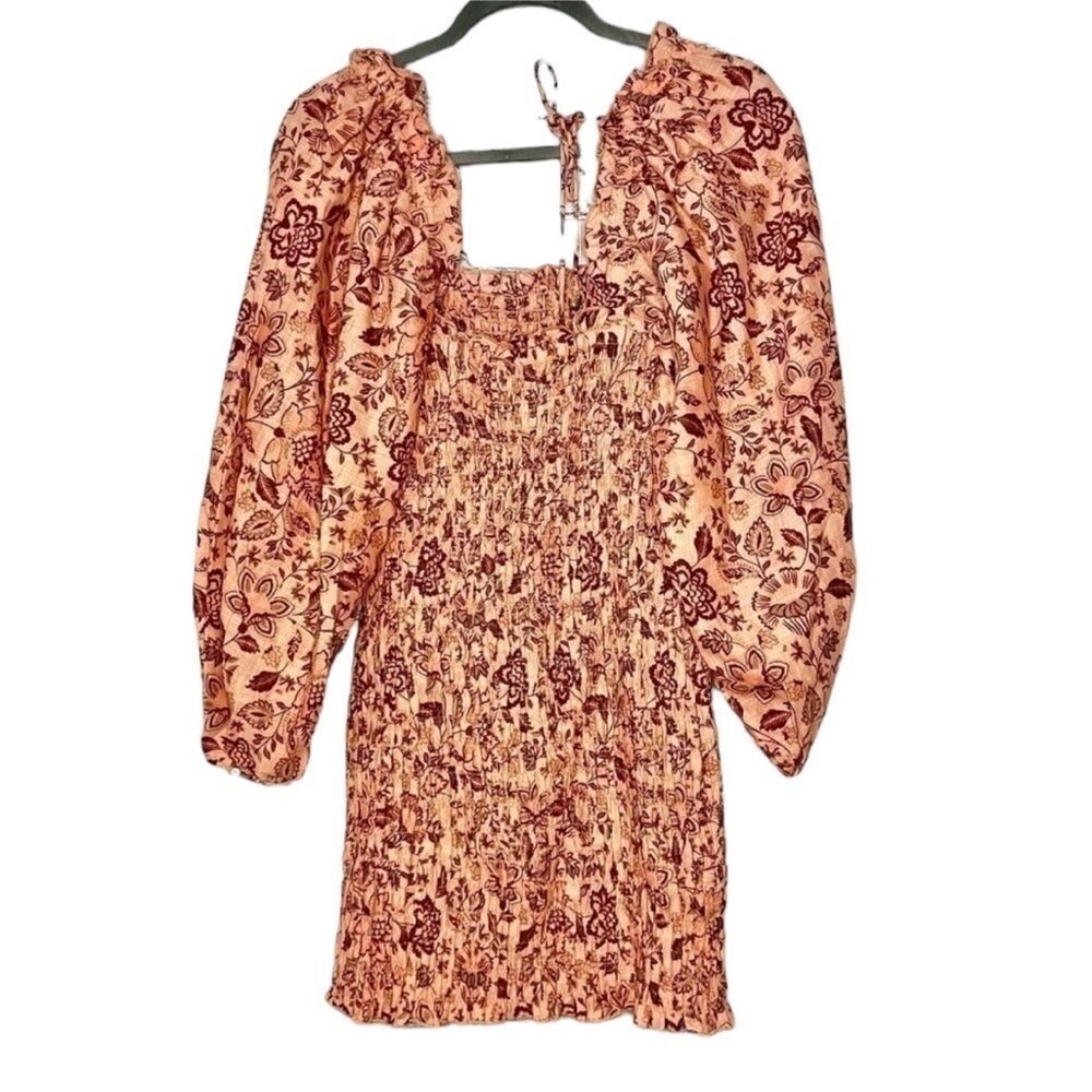 Free People Smock It To Me Apricot Floral Smocked Mini Dress Size XS New